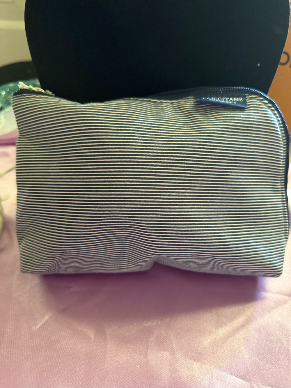 L'OCCITANE Navy & White Striped Zip Pouch